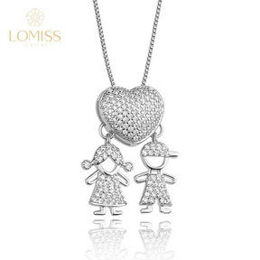 Colar Amor de Filhos™ – Pingente Coração com Menino/Menina em Microzircônias