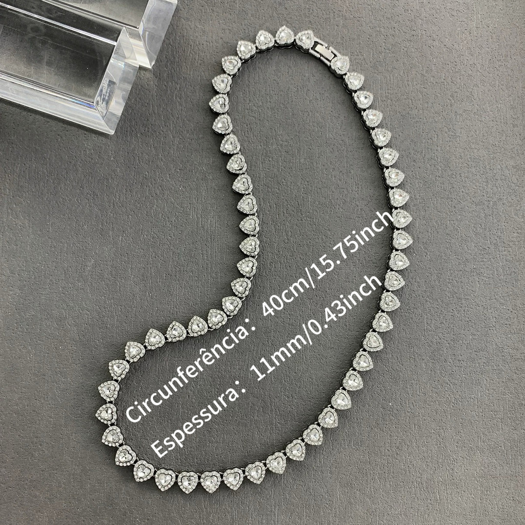 Conjunto de Jóias Feminino Colar Pulseira Anel Coração Rosa Banhada Brilhante Hipoalergênico para Festa Casamento