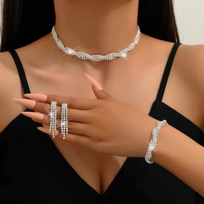 Conjunto de joias de casamento 3 em 1 incluindo colar de diamantes brincos e pulseira Elegante e brilhante
