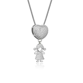 Colar Amor de Filhos™ – Pingente Coração com Menino/Menina em Microzircônias