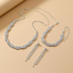 Conjunto de joias de casamento 3 em 1 incluindo colar de diamantes brincos e pulseira Elegante e brilhante