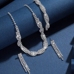 Conjunto de joias de casamento 3 em 1 incluindo colar de diamantes brincos e pulseira Elegante e brilhante