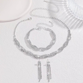 Conjunto de joias de casamento 3 em 1 incluindo colar de diamantes brincos e pulseira Elegante e brilhante