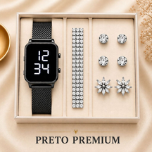 Kit Feminino com Relógio LED + Pulseira e Brinco – Estilo, Elegância e Presente Perfeito