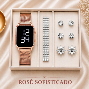 Kit Feminino com Relógio LED + Pulseira e Brinco – Estilo, Elegância e Presente Perfeito