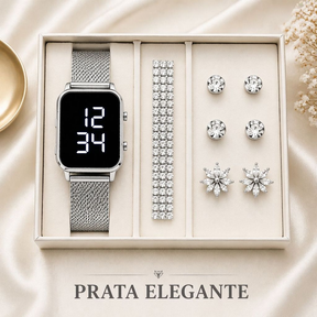 Kit Feminino com Relógio LED + Pulseira e Brinco – Estilo, Elegância e Presente Perfeito