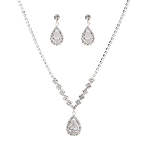 Conjunto de joias de prata femininas, incluindo colar, brincos e anel, adequado para casamentos e presentes