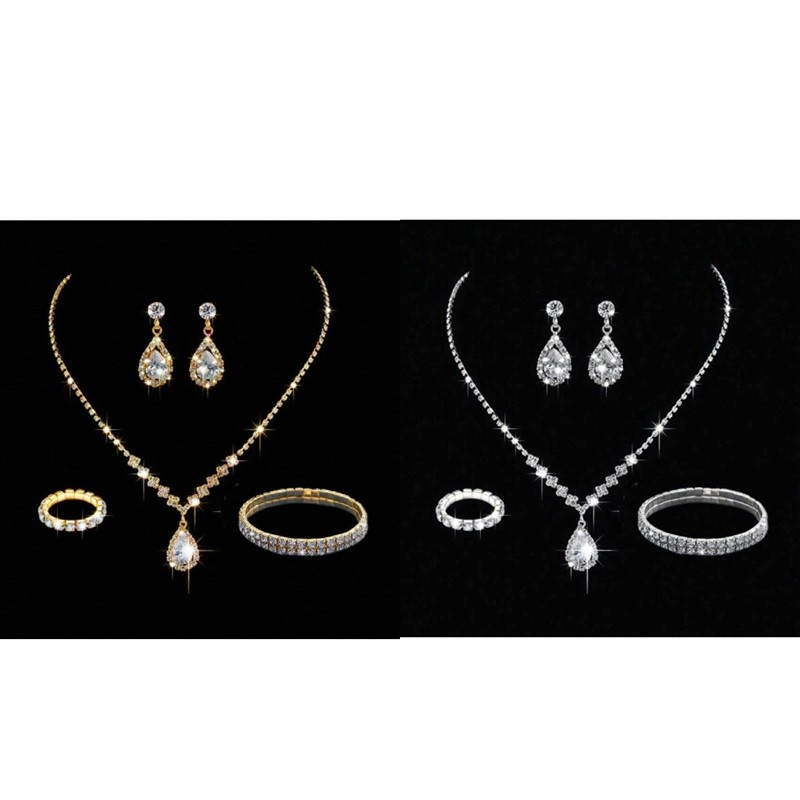 Conjunto Elegance Drop™ 3 em 1 – Colar, Brincos e Pulseira Banhados a Prata