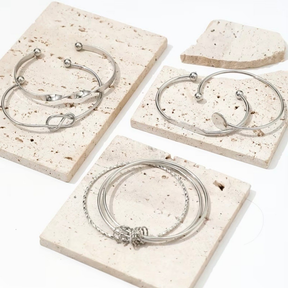 Conjunto 5 pulseiras femininas bracelete geométrico ajustável design minimalista banhado Ouro 18K e Prata925