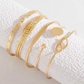 Conjunto 5 pulseiras femininas bracelete geométrico ajustável design minimalista banhado Ouro 18K e Prata925