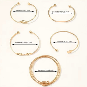 Conjunto 5 pulseiras femininas bracelete geométrico ajustável design minimalista banhado Ouro 18K e Prata925