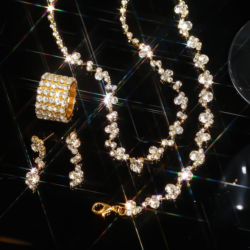Conjunto de Joias de Casamento Luxuoso Brilhante Zircônia Anti-alérgico Presente para Namorada