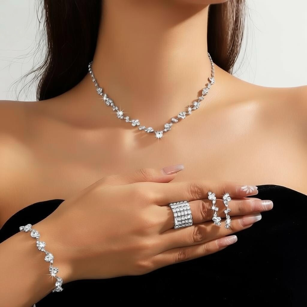Conjunto de Joias de Casamento Luxuoso Brilhante Zircônia Anti-alérgico Presente para Namorada