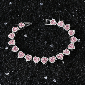 Conjunto de Jóias Feminino Colar Pulseira Anel Coração Rosa Banhada Brilhante Hipoalergênico para Festa Casamento